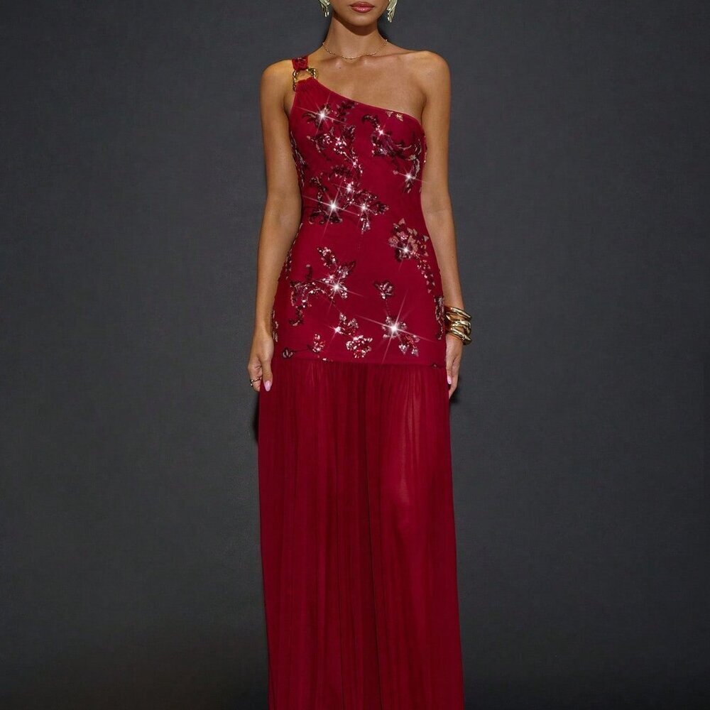 Burgundy Romantic Women's Cocktail Party Date Dress